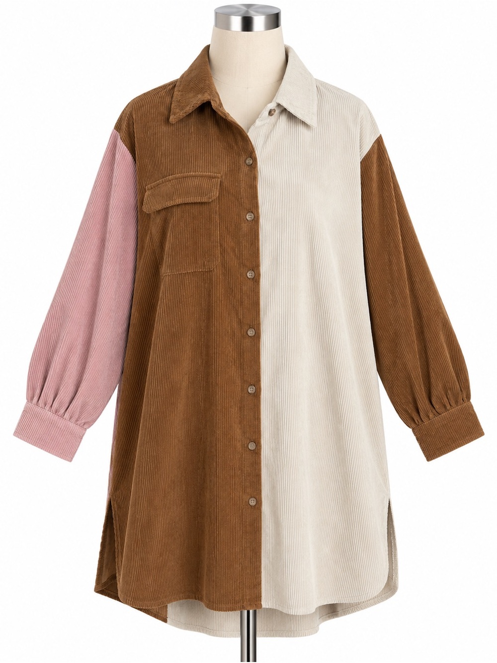 Nasty Gal Shirt Dress Womens 18 Button Up Corduroy Color Block patchwork fall